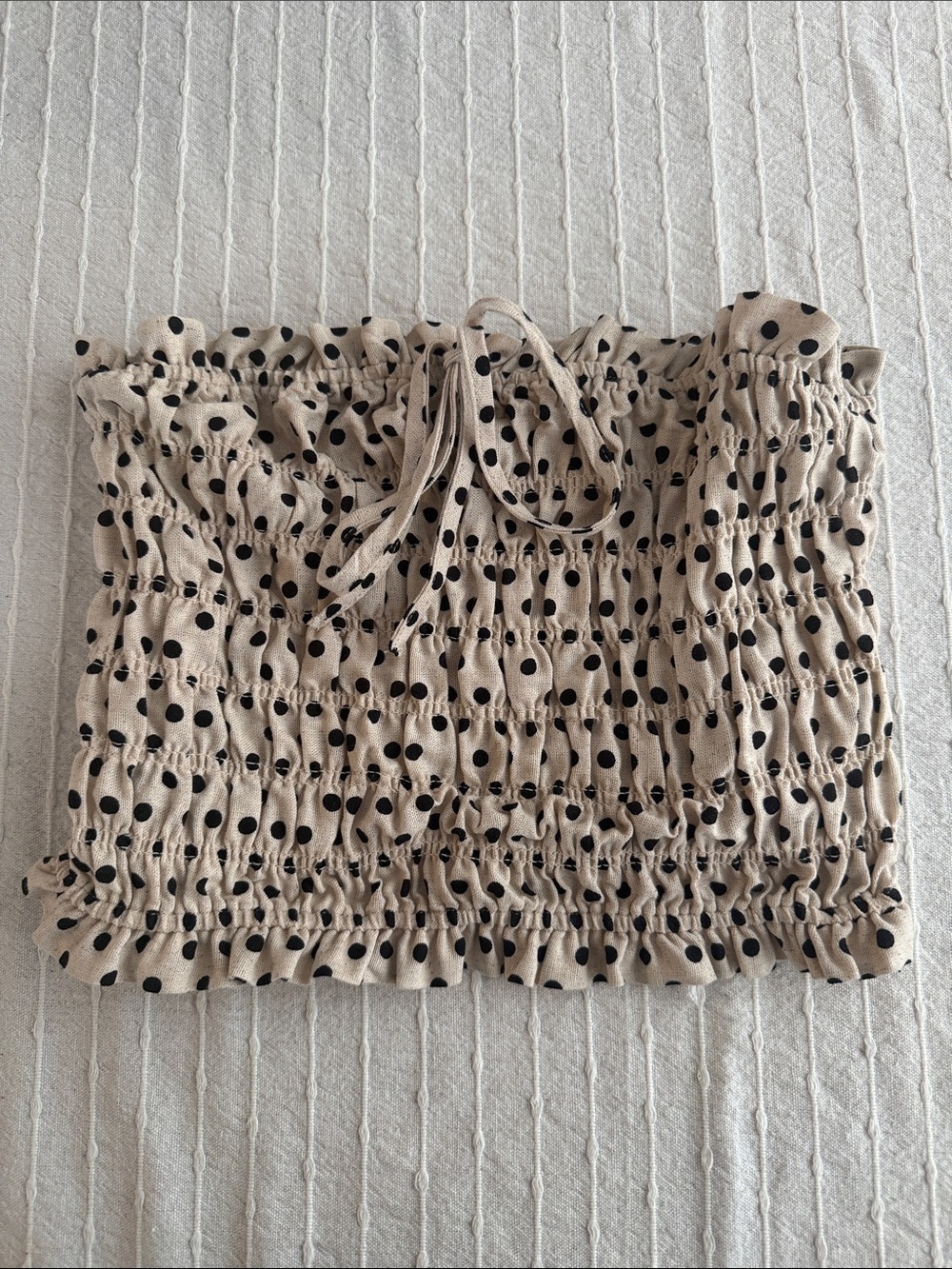 STATE Beige Polka Dot Smocked Tube Crop Top